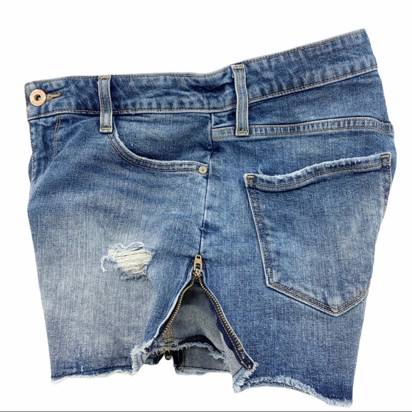 High Rise Zipper Sides Distressed Denim Stretch Blue Jean Shorts by Arizona - Picture 5 of 11